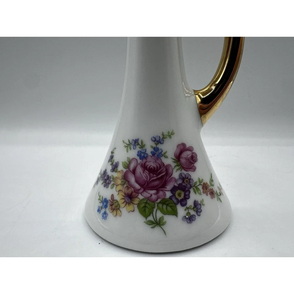 Porcelanas Guillen Madrid Porcelain Bud Vase‎ White Floral Gold Handle Spain